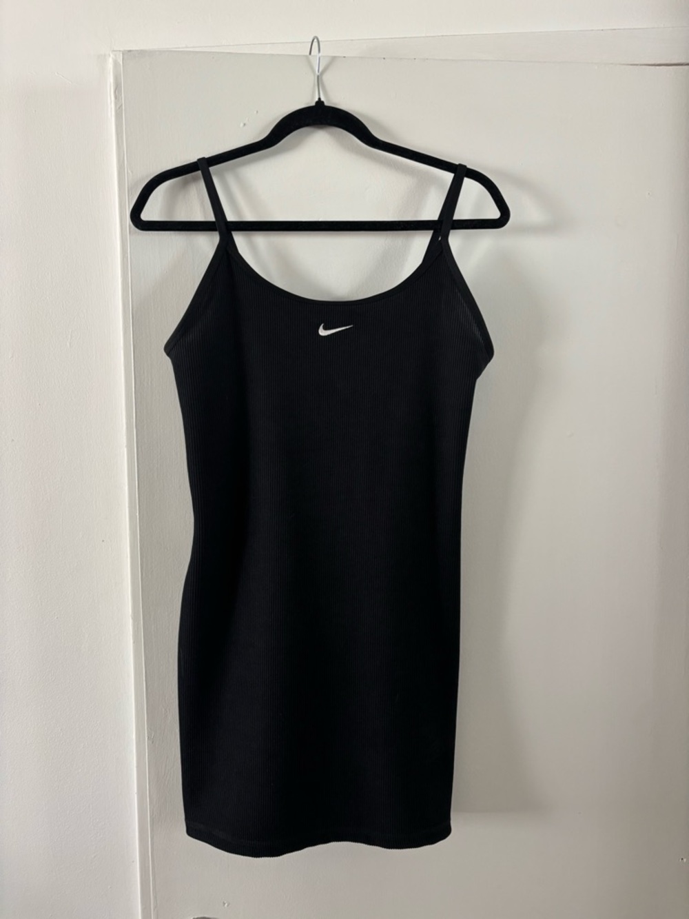 Nike Black Ribbed Mini Slip Dress with White Swoosh
